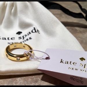 Kate Spade Gold-Tone Crystal Band Ring Size 7